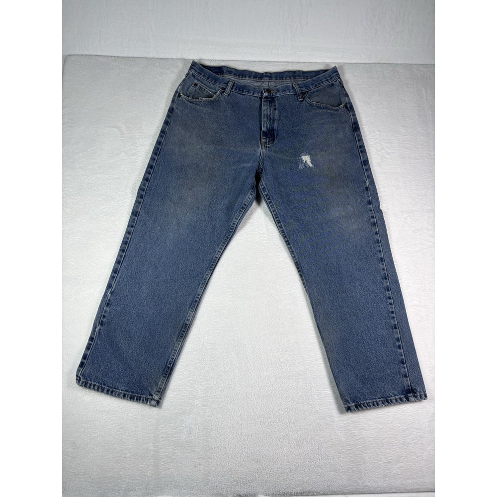 Wrangler Jeans Men's 38x30 Medium Wash Straight Distressed Blue Denim Men Jeans